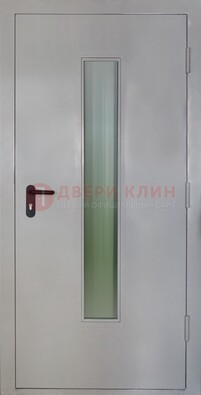 Белая металлическая техническая дверь со стеклянной вставкой ДТ-2 в Рузе