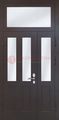 Черная тамбурная дверь со стеклянными вставками ДТМ-38 в Рузе