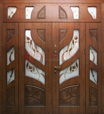 Элитная двухстворчатая дверь с витражным стеклом ДВТ-173 в Рузе