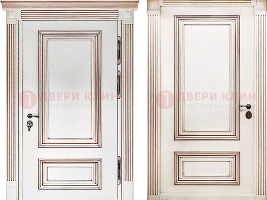 Белая металическая дверь с виноритом для дома ДВТ-239 в Рузе