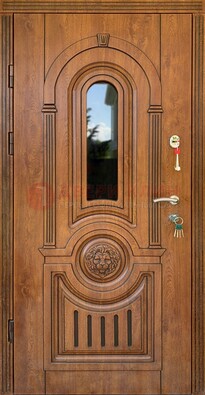 Классическая стальная дверь Винорит со стеклом и узором ДВТ-261 в Рузе