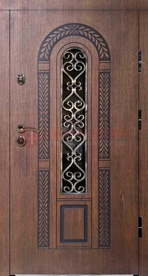 Стальная коричневая дверь с виноритом и МДФ ДВТ-81 в Рузе