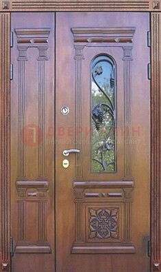 Железная коричневая филенчатая дверь с виноритом и МДФ ДВТ-85 в Рузе