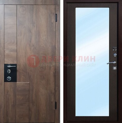 Коричневая металлическая дверь c МДФ с зеркалом ДЗ-106 в Рузе