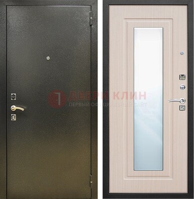 Входная темная дверь c порошковым покрытием и МДФ Белый дуб и зеркалом ДЗ-112 в Рузе