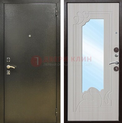 Входная темно-серая дверь c порошковым покрытием и МДФ с резьбой и зеркалом ДЗ-113 в Рузе