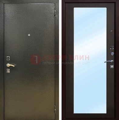 Входная темно-серая дверь c порошковым покрытием и МДФ с зеркалом ДЗ-114 в Рузе