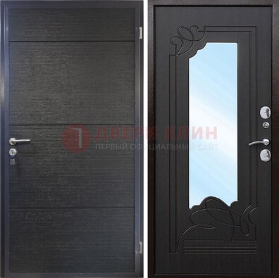 Темная Железная дверь c виноритом и МДФ с зеркалом ДЗ-119 в Рузе
