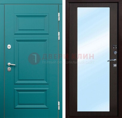 Зеленая входная дверь терморазрыв c виноритом и МДФ с зеркалом ДЗ-122 в Рузе