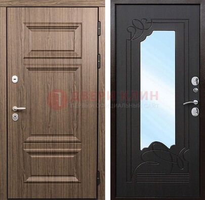 Входная коричневая дверь с зеркалом МДФ Венге ДЗ-127 в Рузе