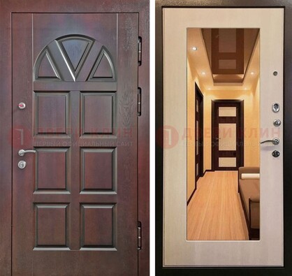 Темная железная дверь с МДФ и зеркалом в квартиру ДЗ-135 в Рузе