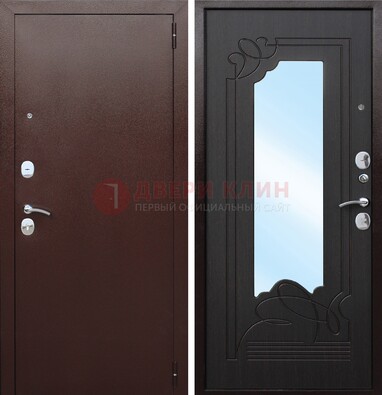 Коричневая стальная дверь с зеркалом ДЗ-18 в Рузе