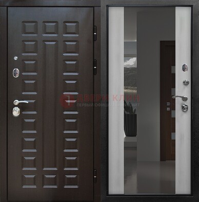 Коричневая металлическая дверь с зеркалом ДЗ-22 в Рузе