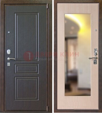 Коричневая стальная дверь с зеркалом МДФ внутри ДЗ-27 в Рузе