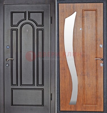 Темная железная дверь с зеркалом ДЗ-35 в Рузе