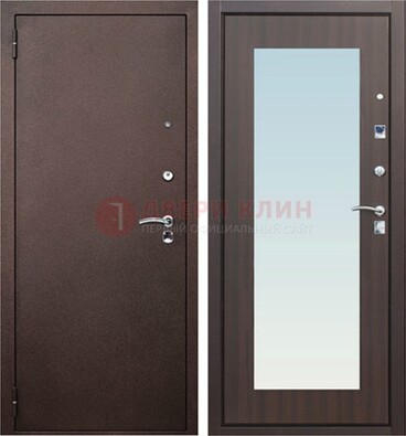 Коричневая входная дверь с зеркалом МДФ внутри ДЗ-40 в Рузе