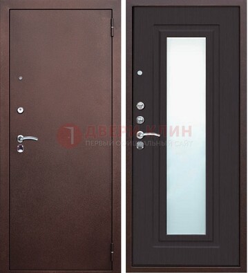 Коричневая металлическая дверь с зеркалом ДЗ-43 в Рузе