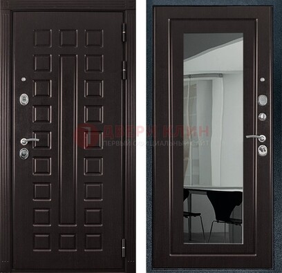 Темная металлическая дверь с зеркалом МДФ внутри ДЗ-4 в Рузе