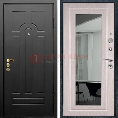 Темная стальная дверь с МДФ Капучино и зеркалом ДЗ-55 в Рузе