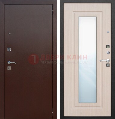 Входная дверь с порошковым покрытием филенчатой МДФ и зеркалом ДЗ-65 в Рузе