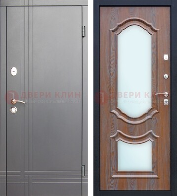 Серая входная дверь со светлой МДФ и зеркалами внутри ДЗ-77 в Рузе