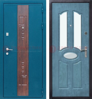 Голубая металлическая дверь МДФ с тремя зеркальными вставками ДЗ-78 в Рузе