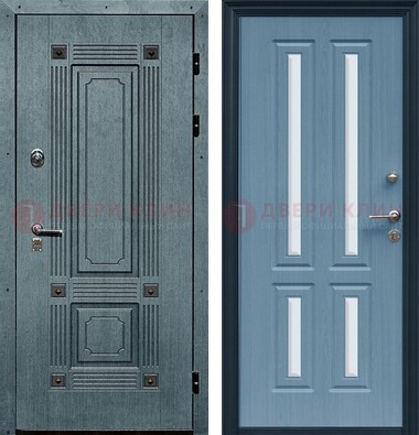 Голубая филенчатая дверь с МДФ и зеркальными вставками внутри ДЗ-80 в Рузе