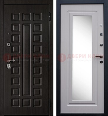 Черная филенчатая металлическая дверь МДФ с зеркалом ДЗ-83 в Рузе