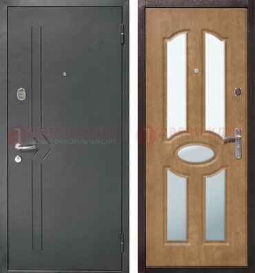 Железная серая дверь с порошковым напылением и МДФ с зеркалом ДЗ-90 в Рузе