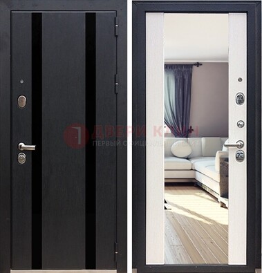 Черная входная дверь с зеркалом МДФ внутри ДЗ-9 в Рузе