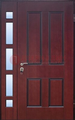 Красная входная полуторная дверь со стеклом ПЛ-10 в Рузе