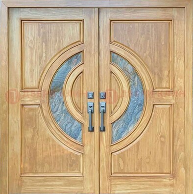 Двухстворчатая металлическая дверь с витражом ВЖ-11 в Рузе