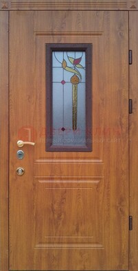 Железная дверь с МДФ и витражом ВЖ-24 в Рузе